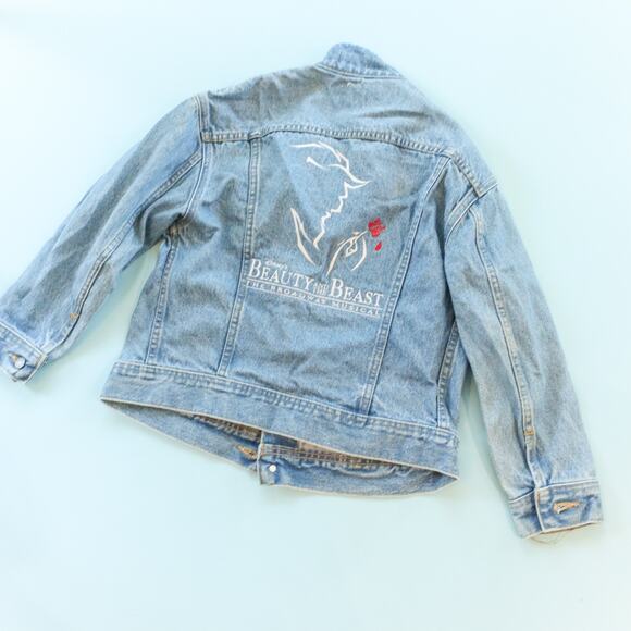 Vintage 90s Disney Broadway Beauty and the Beast Denim Jean Jacket Childs Medium - Picture 1 of 6